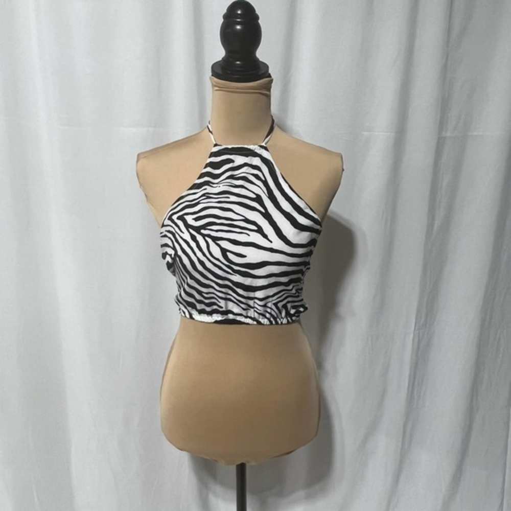 NWT Collette Zebra Scarf Halter Top Small 3 in 1 Top Shirt Blouse Unique B57‎